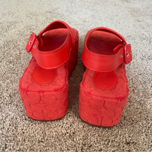 Coach Noelle Platform Sandals in Signature Terry Cloth Red Orange Size 8 - Picture 5 of 8